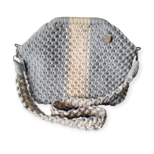 Macramé Clutch tas lichtgrijs crême met bodem