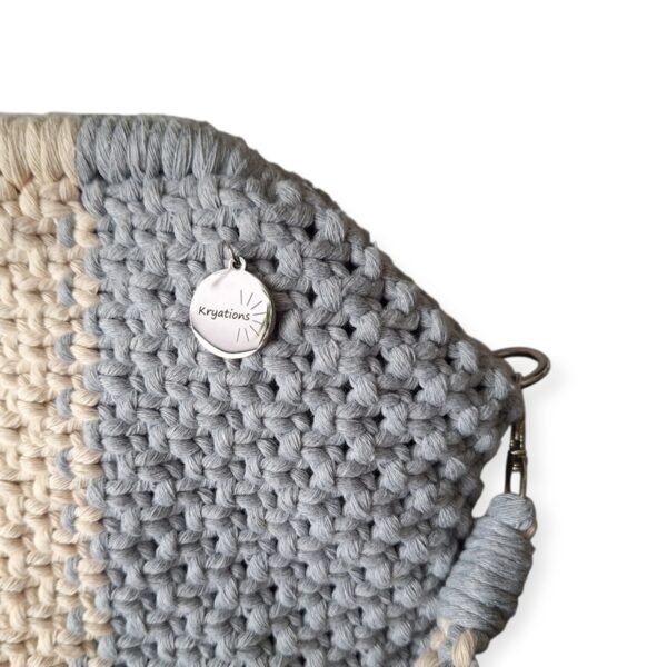 Macramé Clutch tas lichtgrijs crême met bodem