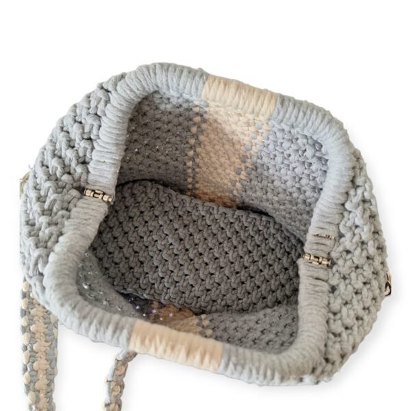 Macramé Clutch tas lichtgrijs crême met bodem