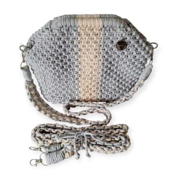 Macramé Clutch tas lichtgrijs crême met bodem