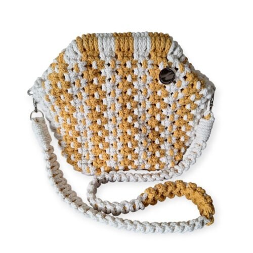 Macramé Clutch tas roomwit okergeel
