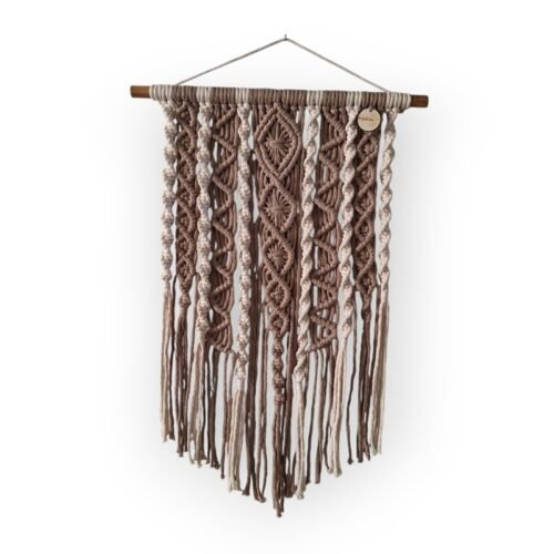 Macramé wanddecoratie taupe crême Macramé wanddecoratie taupe crême