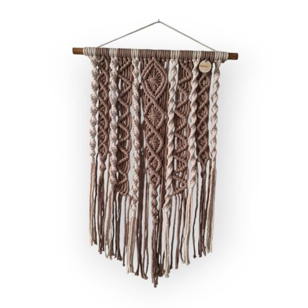 Macramé wanddecoratie taupe crême