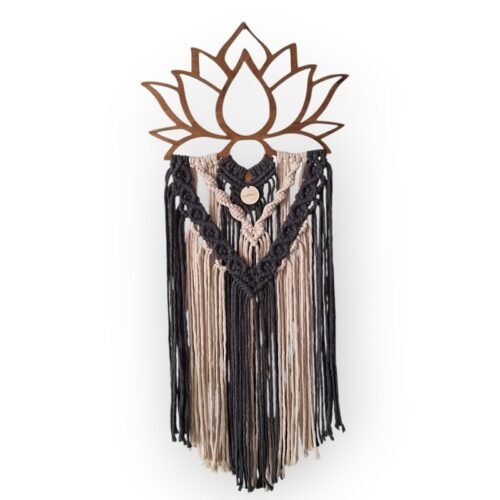 Wanddecoratie Lotus (hout) antraciet crême Wanddecoratie Lotus (hout) antraciet crême