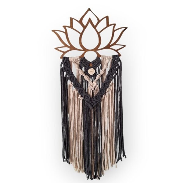 Wanddecoratie Lotus (hout) antraciet crême