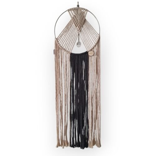 Wanddecoratie 'weef' antraciet crême