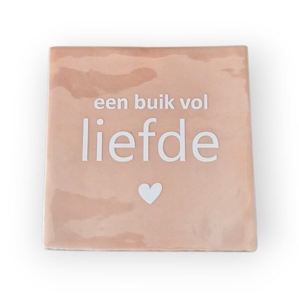 Tekst tegeltje - een buik vol liefde roze wit Tekst tegeltje - een buik vol liefde roze wit