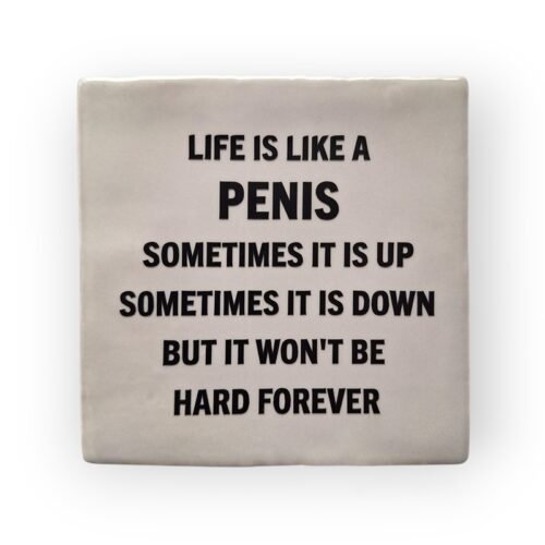 tekst-tegeltje-life-is-like-a-penis-grijs