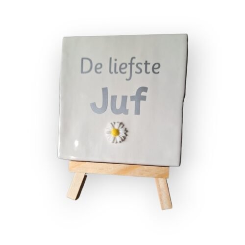 tekst-tegeltje-liefste-juf-wit-mat-zilver