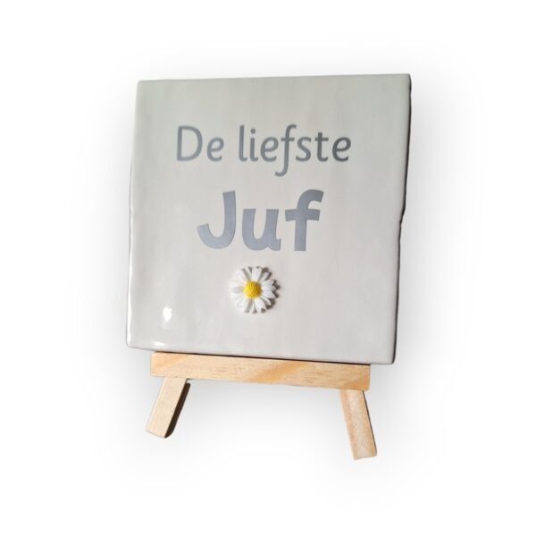 tekst-tegeltje-liefste-juf-wit-mat-zilver